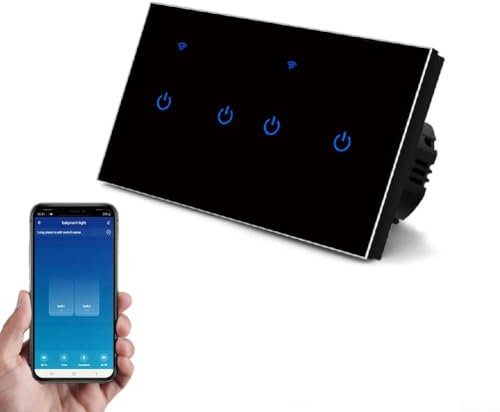 Smart WiFi Light Switch, For Tuya App Remote Control 2 Way Touch Light Switch Glass Panel, Compatible For Google Home For Alexa Voice Control(4 Gang 2Way)