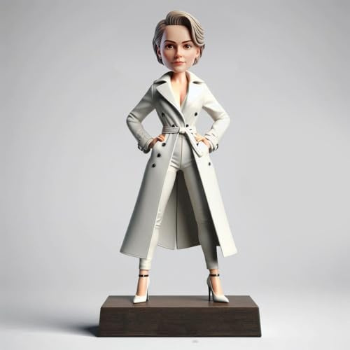 Individueller Wackelkopf – personalisierte Geschenke für selbstbewusste Karrierefrau im weißen Trenchcoat, Hände auf Hüften, Büro-Heimdekoration, Souvenir, handgefertigte Ton-Sammelstücke basierend