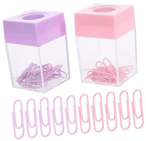 Homoyoyo 2 Stück Magnetischer Büroklammer Eimer Papierverschlüsse Magnete Etiketten Bunte Quadratische Halter Rosa Organizer Tragbarer Büroklammer Behälter Halter