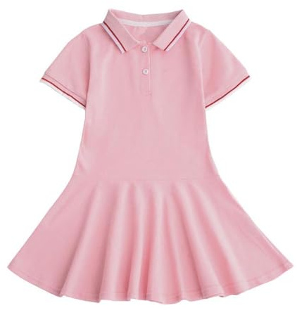 SYDUZAX Robe D'école pour Filles Enfants Printemps Eté Polo Robe à Revers Manches Courtes Grande Taille Couleur Unie Jupe Pas Cher Casual Dress Sport Pour Tenues Quotidiennes 2-16 Ans