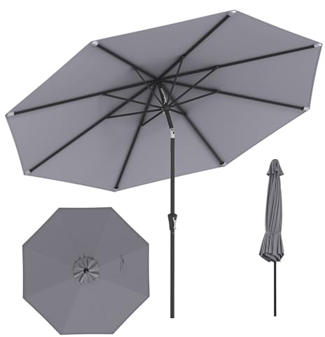 GOPLUS Parasol de Jardin Exterieur 3M, Grand Parasol Inclinable de 25° avec Manivelle, 8 Baleines Renforcés, Anti-UV, pour Terrasse Plage Balcon Patio, sans Base (Gris)