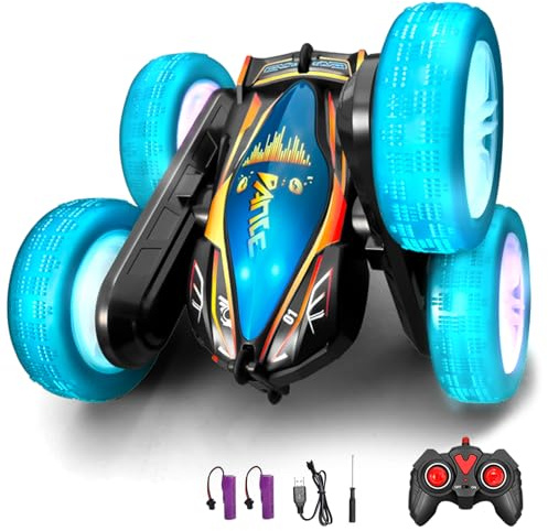 Ferngesteuertes Auto, Geschenk für Jungen & Mädchen 8-12 Jahre 360° Flip Doppelseitiges Fahren 2.4G Fernsteuerung All-Terrain Drift RC Auto Spielzeug Indoor Outdoor Draußen Sand Strand Garten (Blau)
