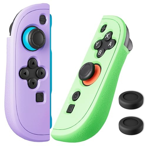FUNDIARY Purple+Green Joycon Grip Cover Compatible with Switch 2 Controller, Silicone Grip Accessories Bundle for Switch 2 Joycon with Ergonomic and Anti-Slip Design Controller Case and 2 Thumb Caps