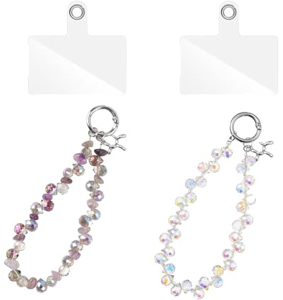 CHENGCKJ 2 unidades de cadena para teléfono móvil, para muñeca corta, colgante de perlas para teléfono móvil, joyas para teléfono móvil, correa de mano para smartphone, bolsos, llaves
