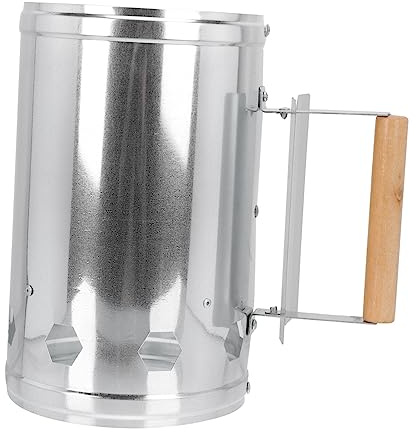 TOYANDONA Holzkohle Anzündkanister Grill Zubehör mit Hitzeschild und Holzgriff für BBQ Camping und Outdoor Aktivitäten Rostfreier Kaminstarter für Schnelles Anzünden