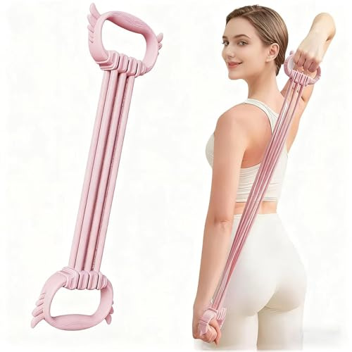 Bande de Résistance Musculation en Forme de 8 avec Poignées, 6 Niveaux Ajustables Élastique Fitness Multifonction pour Entraînement Corps Entier, Renforcement Musculaire et Yoga, Rose