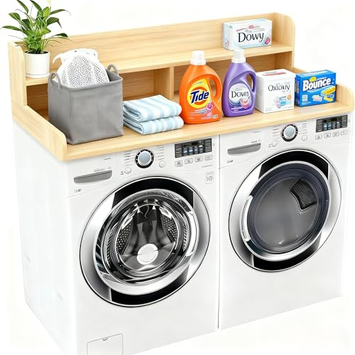NAT MEYA 2-Tier Washer and Dryer Countertop, 54 W x 27.6 D Laundry Room Organization,Washer Dryer Topper Storage for Folding Clothes Over Washer and Dryer-Oak