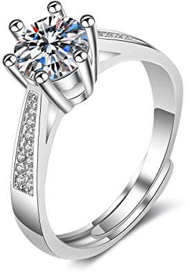 Ayoiow Bandring Weissgold 585, Elegant 6 Krappen Rund 1 Ct 6,5 Mm Labordiamant Vorsteckring Weißgold 585, 14K Weißgold Ring für Sie