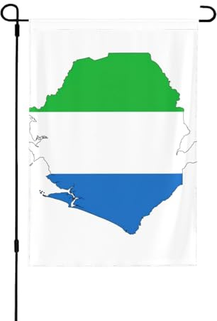 Bandera de Sierra Leona con mapa de doble cara, decoración de temporada para todo tipo de clima, decoración de porche delantero