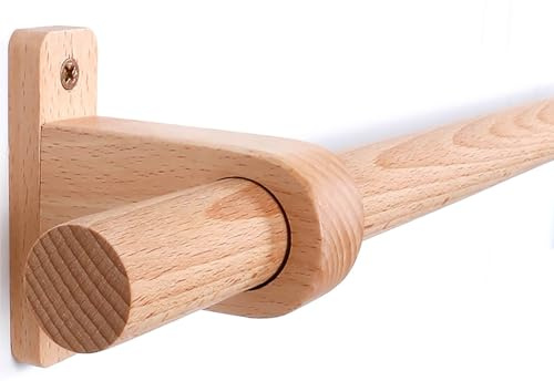 Barra Cortina Madera de Haya | Ecológica, Silenciosa y Duradera | Varilla Simple con Montaje Lateral | Ideal para Salas, Dormitorios, Cocinas y Comedores(280 cm (4 Brackets))