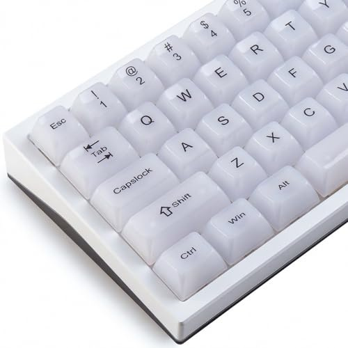 JakeTsai Crystal Jelly White Keycaps, 119 Keys PC Keycaps Dye-Sub MDA Profile Translucent Custom Keycap for 61/68/84/87/98/100 Cherry Gateron MX Switches Mechanical Keyboards