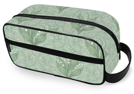tplaotee Finland Lily Of The Valley William Morris Pattern Portable Travel Bag with hanging hook Lightweight Case Cosmetic Makeup Bag with Compartments & Handle