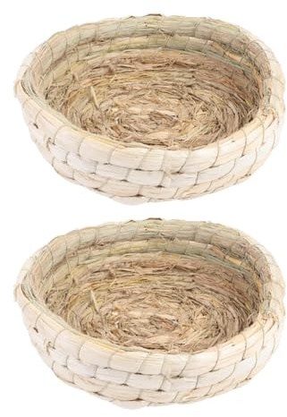 BCOATH 2 Pezzi Nido di Uccelli Intrecciato in Paglia per Allevamento e Schiusa, Base Piatta in Crusca di Mais, Caldo e Portatile, per Pappagalli e Gabbie Casa