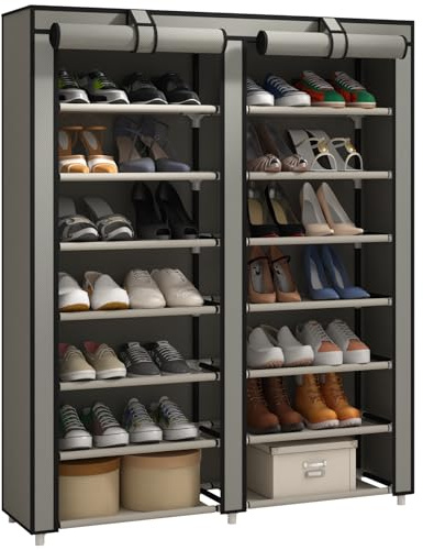 JIUYOTREE 7-Etagen-Schuhregal mit Staubschutzabdeckung Schuhorganizer Regal für bis zu 28 Paar Schuhe, geeignet für Eingang, Flur, Balkon, Wohnzimmer, Grau
