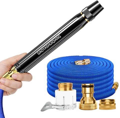 Boquilla de Agua de Alta Presion, Boquillas Pulverizadoras, Pistola Manguera Jardin, Ajustable, con Manguera Retráctil, para Riego, Lavado de Coches y Ducha de Mascotas (1PC+2,5 m tuberías de agua)