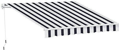 Outsunny 2.5m x 2m Garden Patio Manual Awning Canopy Sun Shade Shelter Retractable with Winding Handle Blue White