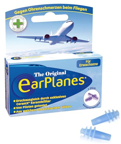 EarPlanes Erwachsene – Ohrstöpsel zum Druckausgleich im Flugzeug, hilft Druck und Ohrenschmerzen beim fliegen zu vermeiden, 2 Stück