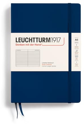 LEUCHTTURM1917 - Notebook Hardcover Medium A5-251 Numbered Pages for Writing and Journaling (Navy, Ruled)
