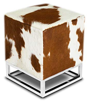 NEUERRAUM PICCOLO sottile DADO pelo di mucca BAUHAUS vera pelle sgabello sgabello di lato sgabello sgabello 37 x 37 CM ALTEZZA SEDUTA 45 cm. RIPRODUZIONE VERE pelo di mucca MARRONE-BIANCO