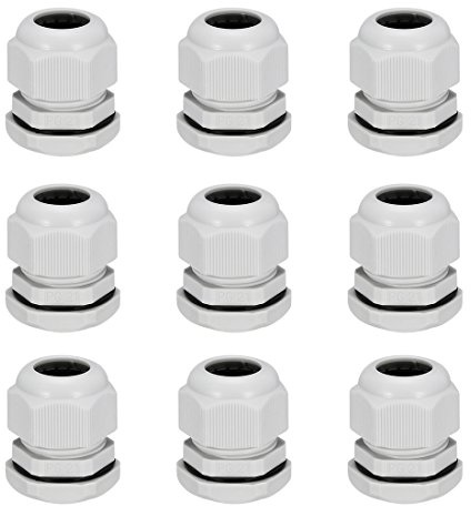 sourcing map 9Pcs PG21 Cable Gland Waterproof Plastic Joint Adjustable Locknut White for 13mm-18mm Dia Cable Wire