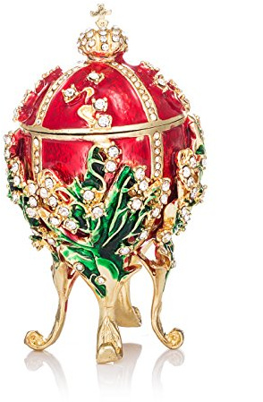 QIFU Vintage Hand Painted Small Cute Easter Egg Style Trinket Box with Rich Enamel and Sparkling Rhinestones, Unique Gift for Family