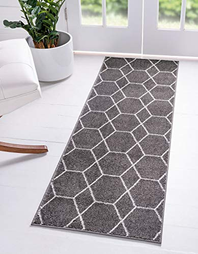 Unique Loom Trellis Frieze Collection Area Rug - Geometric (2' x 6' 1 Runner Dark Gray/Ivory)