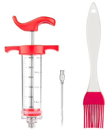 Plastic Marinade Injector Syringe with Screw-on Meat Needle，Turkey Injector for Beef Chicken Grill Cooking (2 Pcs)
