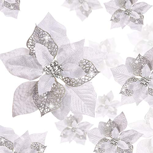 WILLBOND 36 Stücke Weihnachten Glitzer Künstliche Weihnachtsstern Blumen Weihnachtsblume Dekorationen Hochzeit Weihnachtsbaum Neujahr Ornamente