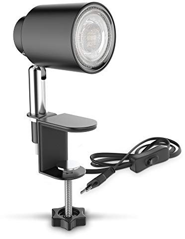 B.K.Licht - Lampe à pince LED - Lampe de table avec ampoule 5W GU10 - Lampe de lecture - noir 14,6 cm