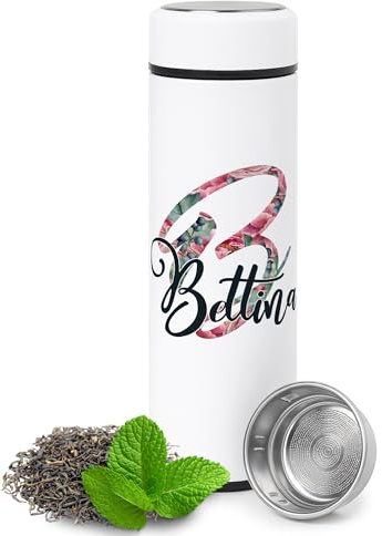 Personalisierte Thermosflasche mit Sieb – Wunschname | 500 ml | Doppelwandiger Edelstahl | Tee- und Infuser-Bottle