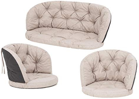PillowPrim Kudde för rottingset, bänkkudde, bänkdynor, kuddset, fritidskudde, kudde för sommarbänkar, set om 2 fåtöljkuddar + bänkkudde, beige