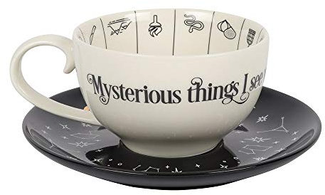 Elegant Black & White Glass Fortune Telling Ceramic Teacup - 7.5cm x 18.5cm (1 Pc.) Unique Design & Gift – Perfect for Everyday Use & Mystical Tea-Time Fun