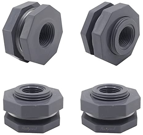 Horiznext NPT1/2 PVC Bulkhead Fitting, Plastic Pipe Connector for rain Barrel Garden Hose Adapter Spigot kit Water Tank Gallon Drain Bucket (pack of 4 pcs)