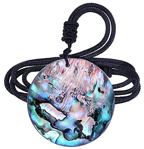 KYEYGWO Abalone Muschel Anhänger für Damen und Herren, Verstellbare Runde Halskette Perlmutt Schmuck mit Nylon Seil, Mode Segen Anhängers für Valentinstagsgeschenke, Glücksbringer, Amulette