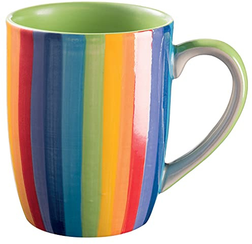 Handbemalte Tasse mit vertikalen Streifen in Regenbogenfarben