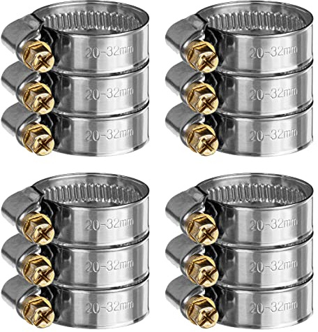 IHS Edelstahl Schlauchschellen DIN 3017 V2A Schneckengewinde Schellen W2 16-110mm Spannweite, viele Größen, geprägtes Band, 12mm Bandbreite 12x 20-32