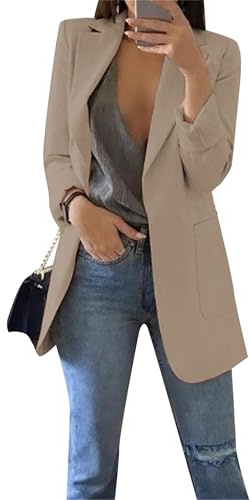 YMING Femmes Casual Slim Elégant Blazer Bureau Costume Travail Veste en Tricot Kaki S