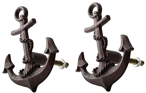 TentHome 2 Stück Vintage-Möbelgriff Schubladengriff Metall Schrankgriff Anker Möbelknöpfe Maritime Dekoration Shabby Chic Möbelknauf Türgriff Schwarz | Vintage Möbelknauf Maritime Dekoration Shabby Chic Türgriff Schwarz 2 St.
