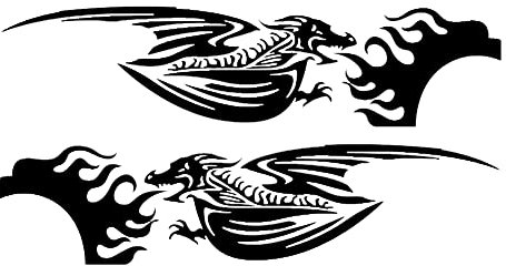 DIY Drachen Autoaufkleber,Asudaro 2St Drachen Autoaufkleber Car Styling Sticke Beide Seiten Körper Aufkleber wasserdichte PVC Auto Persönlichkeit Racing Vinyl Motorhaube Aufkleber,210x45cm,Schwarz
