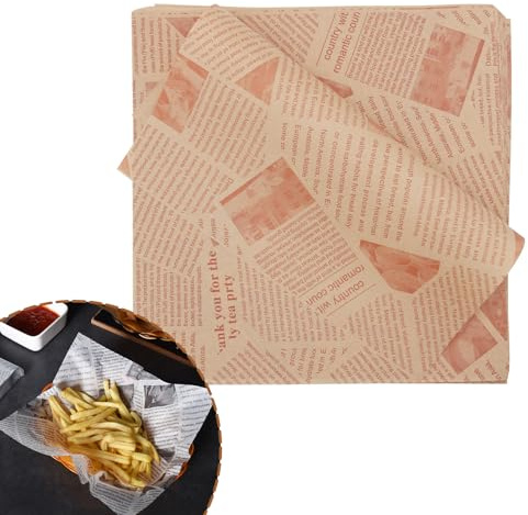 La Llareta Greaseproof Paper, 100 Sheets Baking Wrapping Paper, Food Basket Liners, Deli Paper for Cakes, Breads, French Fries, Sandwiches, Pizza, Burgers, Hot Dogs (25 * 25 cm)