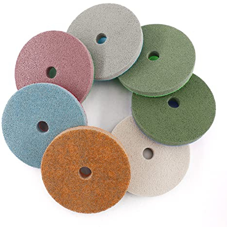 HOMESOM 125mm Schwammfaser-Diamant-Polierpads, Nassgebrauch, Schleifscheibe, Beton, Granit, Marmor, Reinigung, Polierscheibe, Körnung 300–10000, 7 Stück