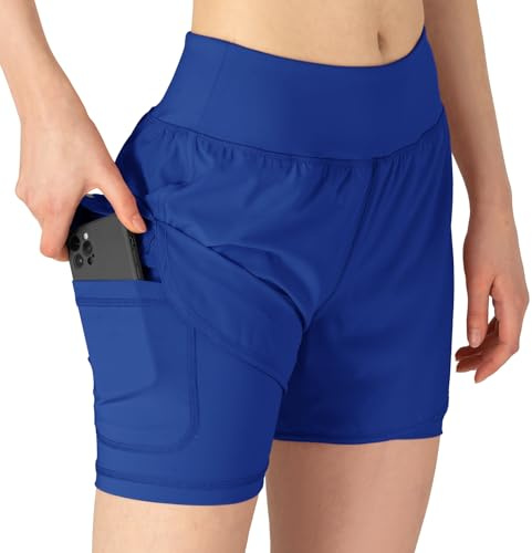 YSENTO Damen Kurze Sporthose 2 in 1 Sportshorts Laufshorts Trainingsshorts Joggingshorts Sommer Atmungsaktiv Gym Shorts(Königsblau,M)