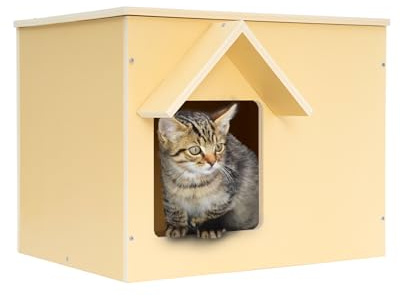Objoy Outdoor Cat Houses Feral Cat Shelter Wooden Stray Cat Condo Outside Sturdy Waterproof and Insulated with Escape Door (one cat)