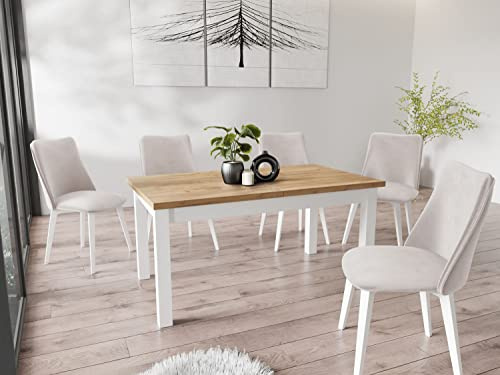 WFL GROUP Moderner Rechteckiger Ausziehbarer Esstisch - Platzsparend - Weiße Holzbeine - 160 bis 200 cm - Hergestellt in EU - 160 x 80 cm - Wotan Eiche