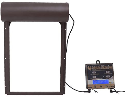 Yusat Automatische Hühnerstalltür, Programmierbarer Aluminium-Hühnerstall-Türöffner mit Timer, Lichtsensor, Fernbedienung, 3 Modi (Braun)