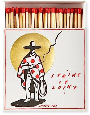 Strike It Lucky Cowboy Long Matches, Luxury Giant Square Art Matchbox, Red Tip Coloured Large Matchsticks, Fireside Housewarming Gift Retro