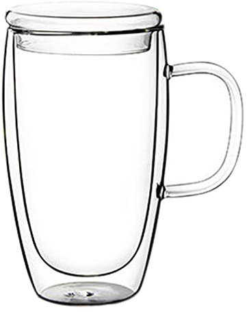 MOTUZP Glass Coffee Mugs Double walled Borosilicate Glass Cup Glass Coffee Mugs Set with Lid and Spoon Milk Cup Coffee Cup Wine Glasses(#6)