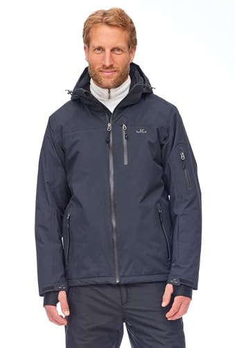 Jeff Green Herren Atmungsaktive wasserdichte Winter Ski Snowboard Jacke Bergen 12.000mm Wassersäule und Abnehmbare Kapuze, Größe:XXL, Farbe:Deep Black