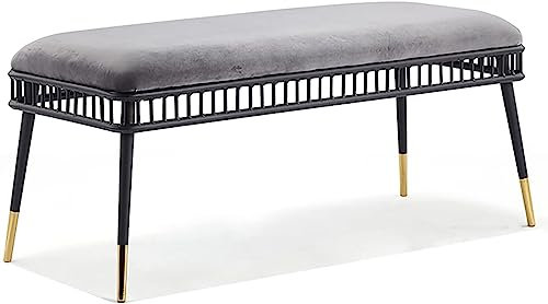 Ottomane-Bank aus Samt, gepolsterte Sitzbank, Eingangsbank aus Metall, Schlafzimmerbank, Moderne Schuhbank, Bettbank, Multifunktionsbänke, grau-Schwarze Beine, 120 x 40 x 45 cm (47