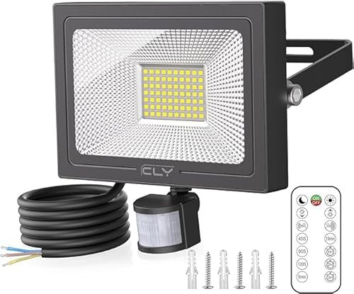 CLY Security Lights Outdoor Motion Sensor, 60W Remote Control LED Floodlights with PIR Sensor, 5200 Lumen IP66 Waterproof Motion Sensor Floodlight for Garden, Backyard, Garage, Doorways